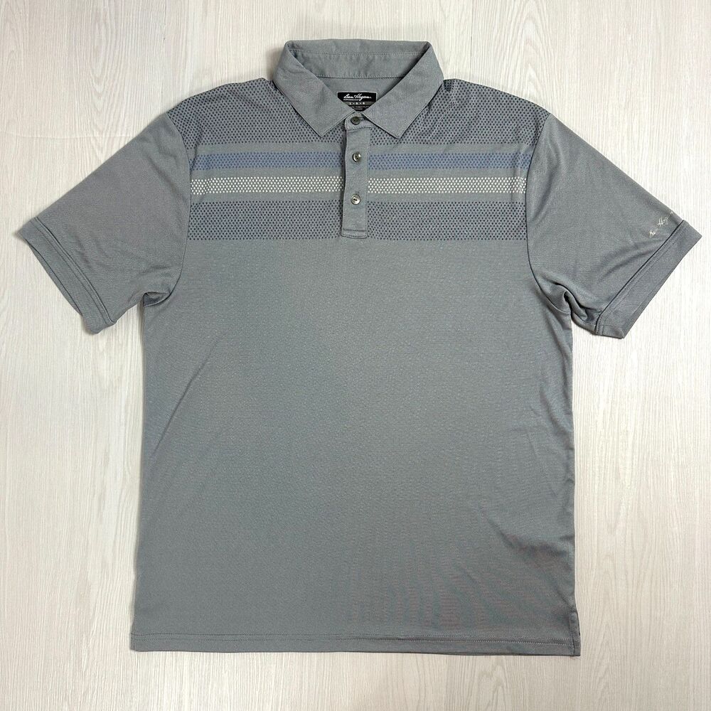 Ben Hogan Performance Golf Polo Shirt Mens Gray Stripe Short Sleeve Size LG